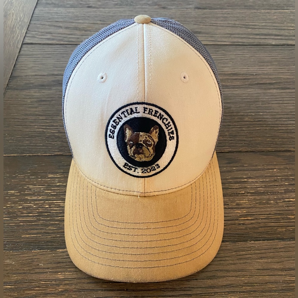 French Bulldog Trucker Hat SnapBack Distressed Tan Brown Essential Frenchie Dog